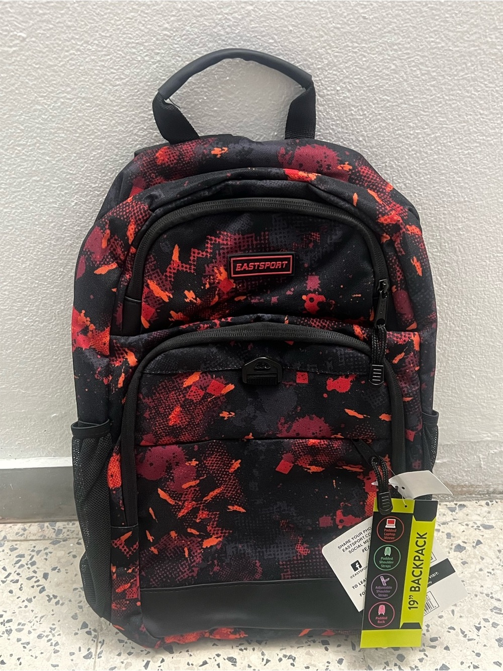 Eastsport 19" Black & Red Splatter Laptop Backpack - NWT